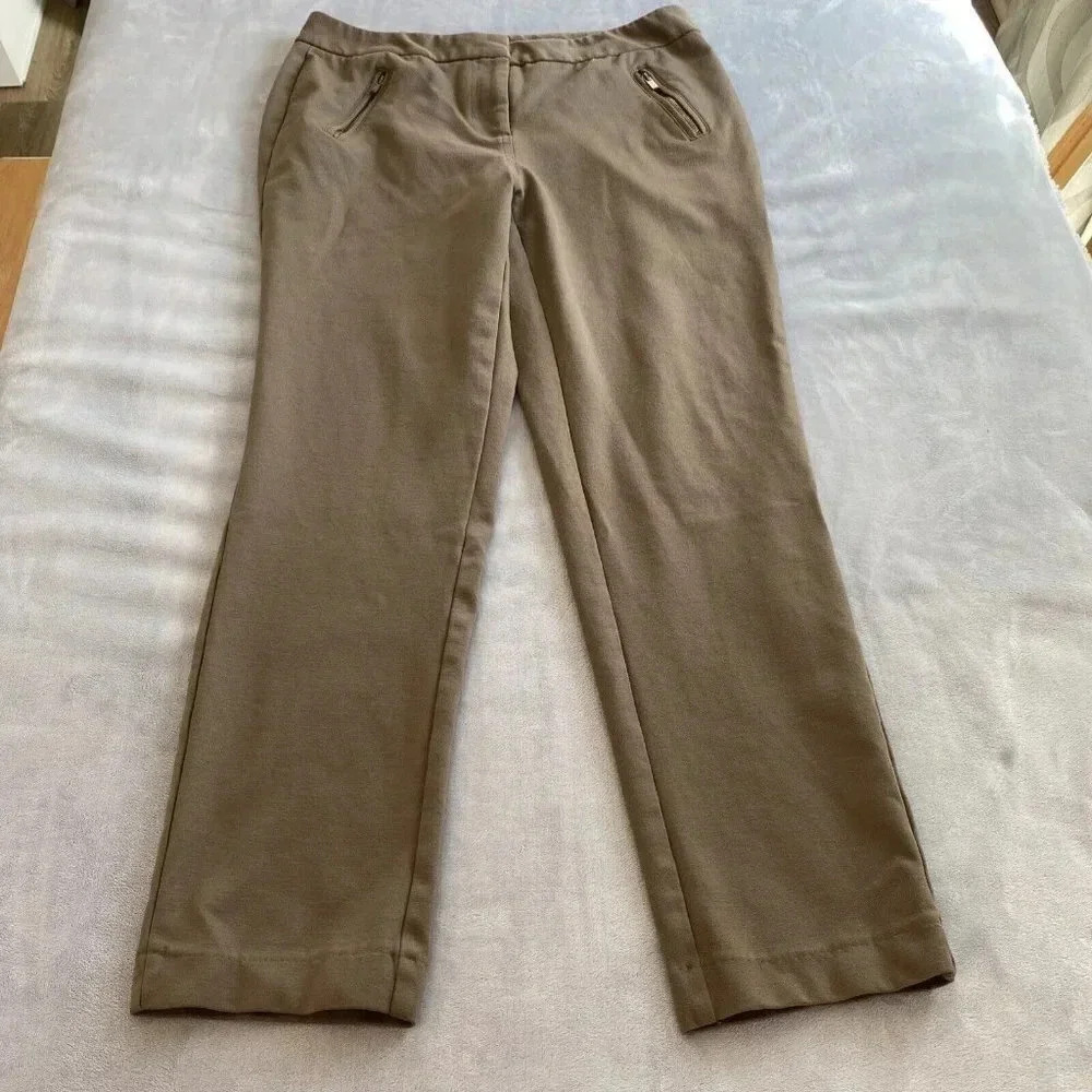 ALFANI‎ Women's Dress Pants Brown Flat-Front Trouser-Leg Stretch Size 10